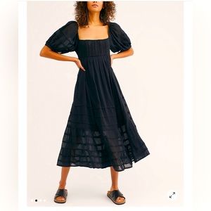 Let’s be friends - black puff sleeve backless midi NWOT, never worn.